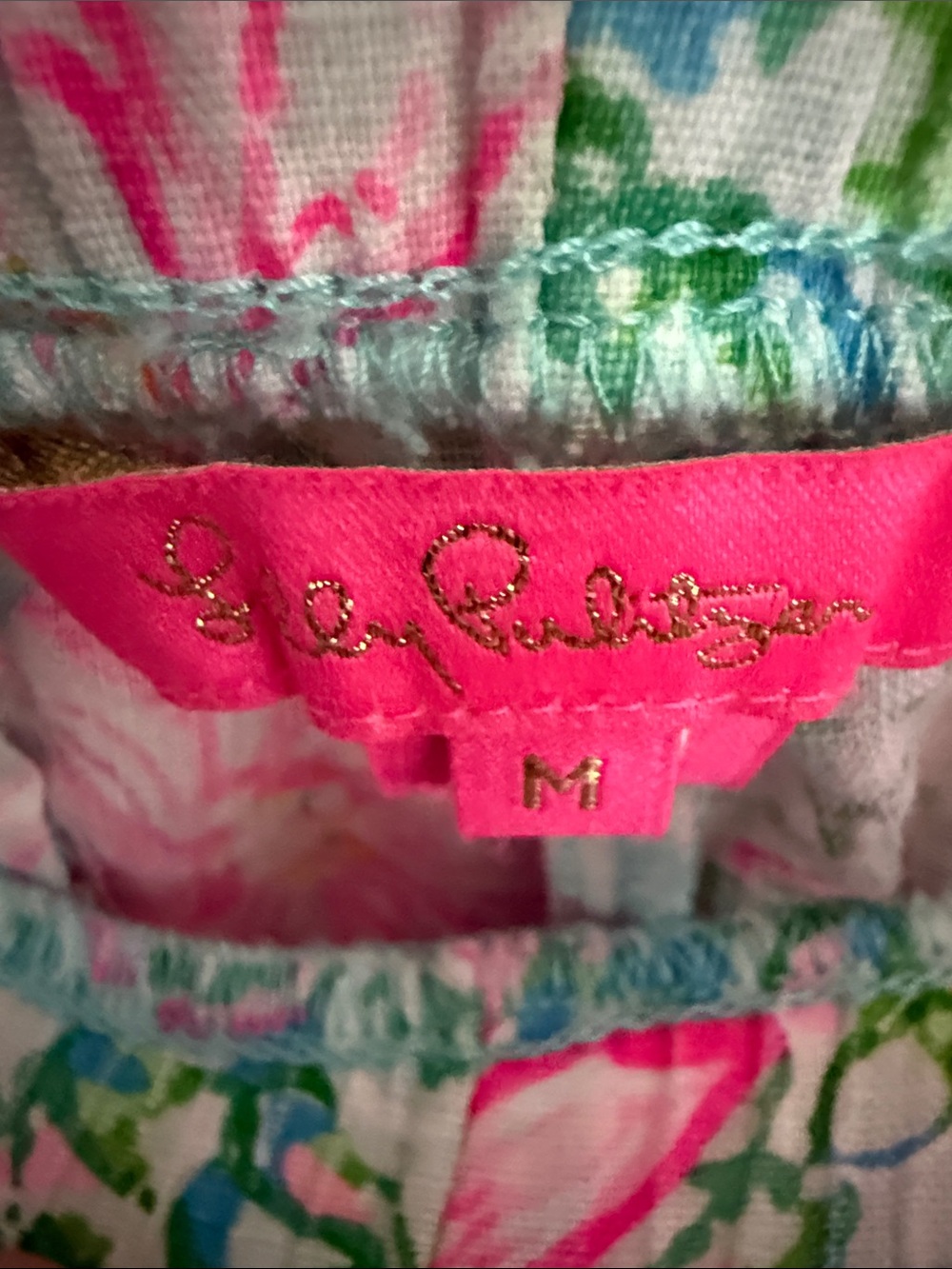 Lilly Pulitzer Floral Linen Blend Pull-On Shorts Pink Green Size Medium - Picture 2 of 2